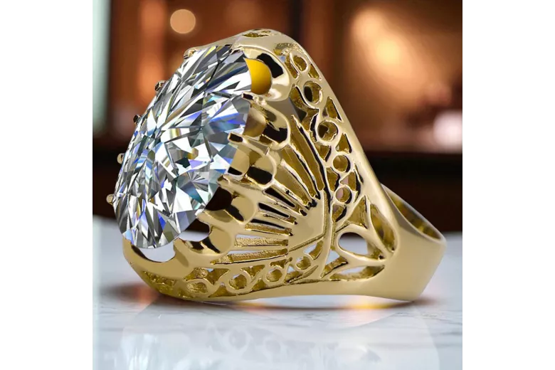 مجوهرات فينتاج خاتم زركونيا 14 كارت من الذهب الأصفر vrc020y